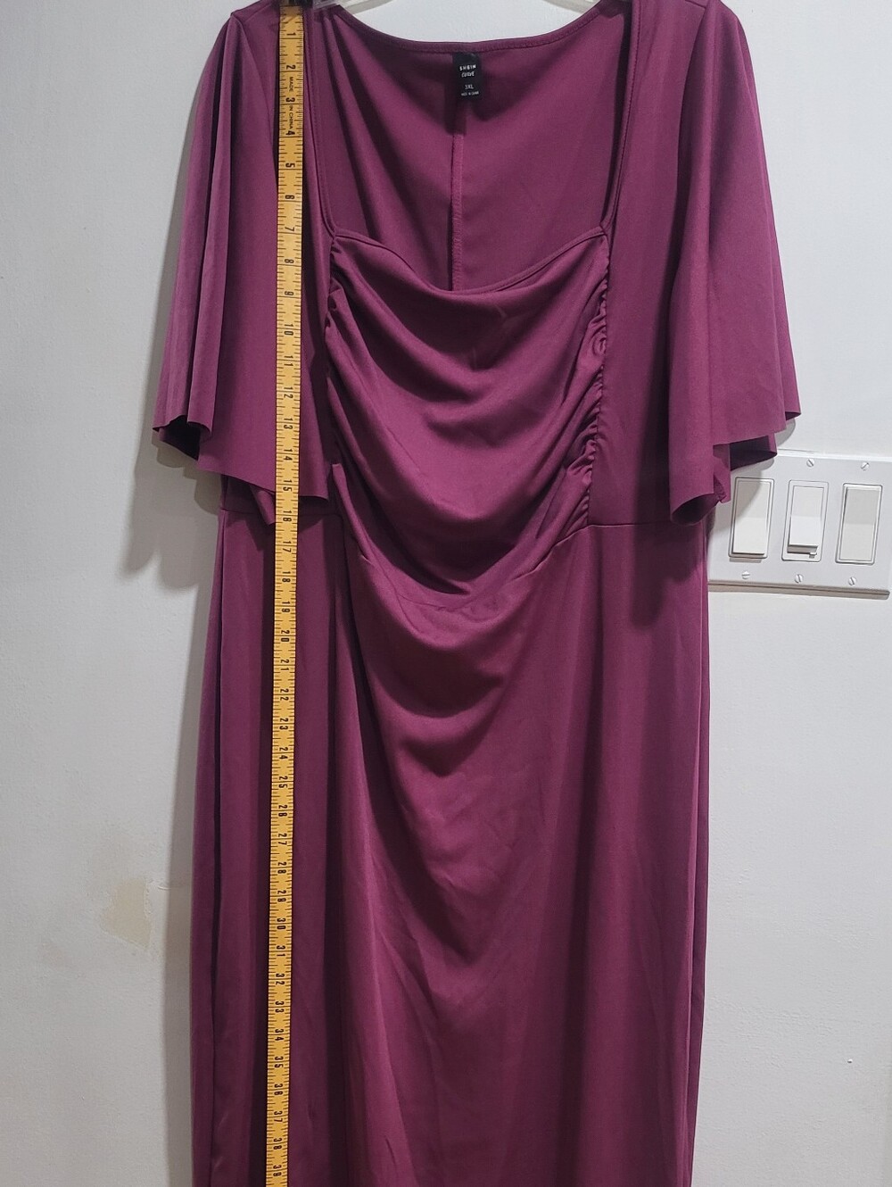 SHEIN Curve Plum Ruched Flutter Sleeve Midi Dress 3XL